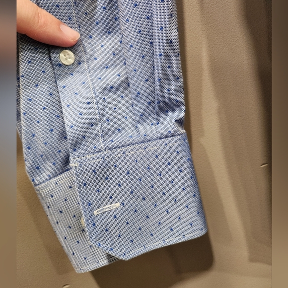Tailorbyrd Dress Shirt 17 36/37 Trim Fit Blue Print Cotton Flip Cuff Non Iron - Picture 3 of 7